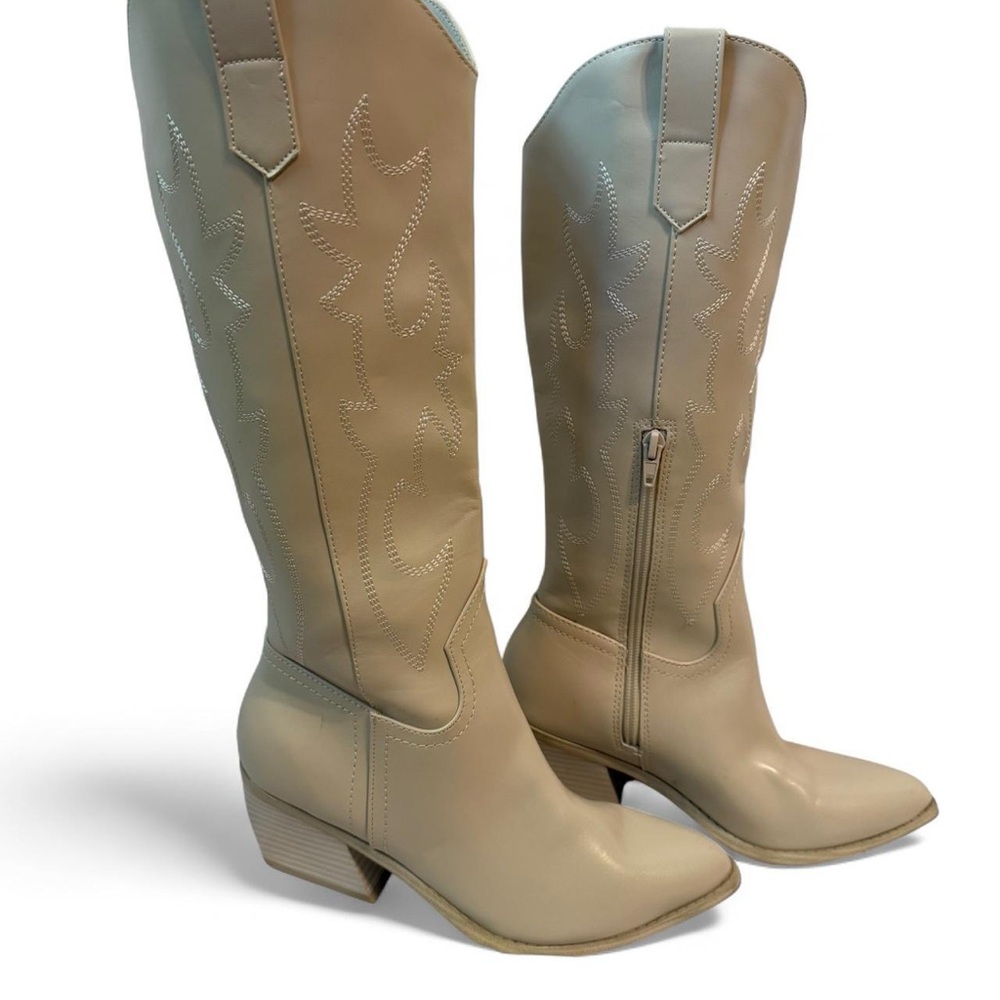 Madden NYC Beige Heeled Cowboy Boots